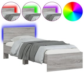 Estrutura de cama c/ cabeceira/luzes LED 90x200 cm cinza sonoma