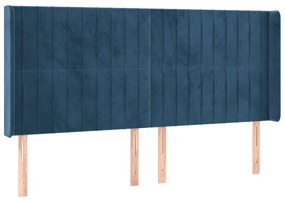 Cama box spring c/ colchão/LED 160x200 cm veludo azul-escuro