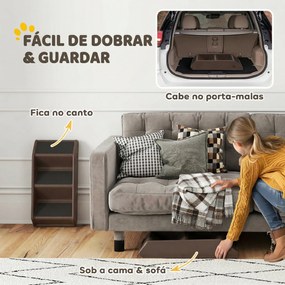 Escada Dobrável para Cães de 3 Degraus para Animais de Estimação Idosos para Cama Sofá 53x30,5x36,5 cm Castanho