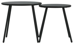 Mesas centro p/ jardim redondas 2 pcs aço revestido a pó preto
