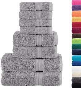 8pcs Conjunto toalhas banho premium SOLUND 600 gsm cinza