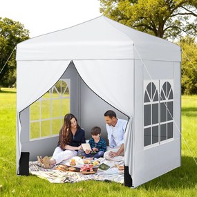 Tenda dobrável 194 x 194 cm, com 4 paredes laterais, 3 alturas ajustáveis, e 4 sacos de areia, 8 estacas, branca