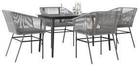 Conjunto jantar jardim 5 peças almofadas vidro vime cinzento PE