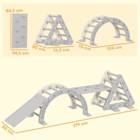 Triângulo de escalada infantil 8 em 1, arco de escalada, rampa dupla para escalar e deslizar, 279 x 80 x 69 cm, cinzento