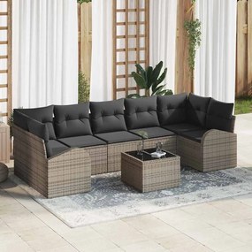 vidaXL Conjunto de Sofá de Jardim de 8 Peças com Almofadas Cinza Vime Poliéster