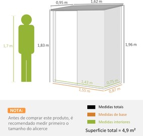 Abrigo de Jardim 1,34m² 161,5x94,5x196 cm Abrigo de Exterior de Aço Galvanizado com Porta e Fechadura Preto