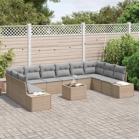 Conjunto de Sofá de Jardim de 11 Peças com Almofadas Pretas em Rattan