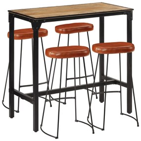 vidaXL 5 pcs conj. de bar madeira de mangueira áspera maciça e metal
