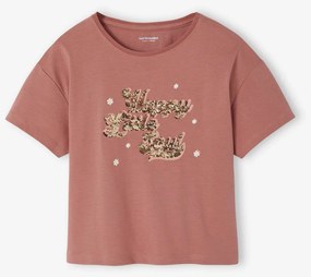 T-shirt com lantejoulas reversíveis e mangas curtas, para menina pau-rosa