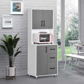 Armário alto de cozinha com 3 portas, 3 gavetas e bancada 60 x 40 x 160 cm, cinzento