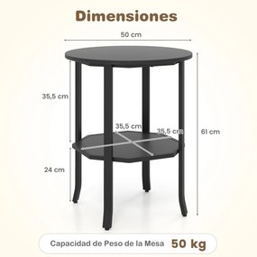 Mesa Apoio Redonda 50 x 50 x 61 cm de 2 Níveis Industrial com Prateleira de Armazenamento e Estrutura Metálica Preto