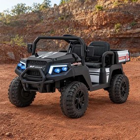 Jipe elétrico para Crianças 2 Lugares 24V Champion Rodas Espuma EVA, Assento couro ecológico Preto