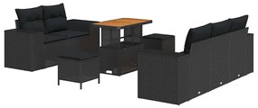 Conjunto de Sofá de Jardim com 8 Peças e Almofadas em Preto, Rattan Si
