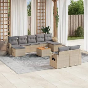 vidaXL 10 pcs conjunto de sofás p/ jardim com almofadões vime PE bege