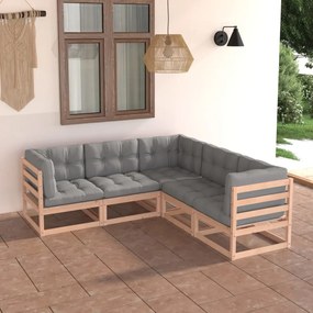 5 pcs conjunto lounge de jardim c/ almofadões pinho maciço