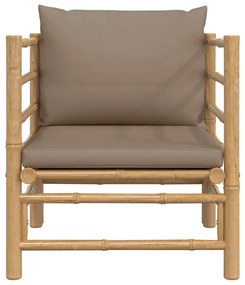 Sofá de jardim bambu com almofadões cinzento-acastanhado