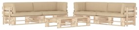 6 pcs conj. lounge paletes c/ almofadões pinho impregnado