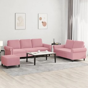 vidaXL 3 pcs conjunto de sofás com almofadões veludo rosa
