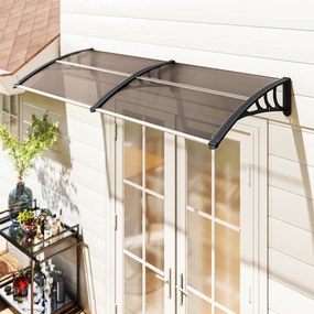 Marquise para Portas e Janelas 195x75 cm  Marquise com Proteção para Sol e Chuva com Painéis de Policarbonato Castanho