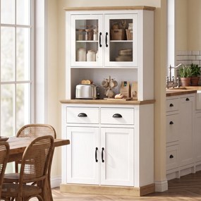 Armario Alto de Cozinha, 80 x 38 x 170 cm, Prateleiras Reguláveis, Branco