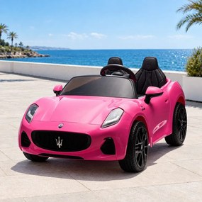 Carro elétrico para crianças 12V Maserati GranTurismo Folgore, 2 lugares, pneus de borracha Rosa