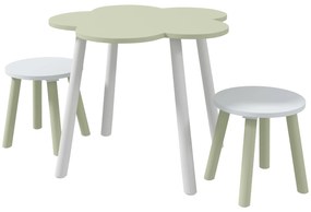 ZONEKIZ Conjunto de Mesa e 2 Cadeira para Crianças de 2-5 Anos Mesa Ø59x50 cm e Cadeiras Ø28x26 cm Verde Pastel e Branco | Aosom Portugal