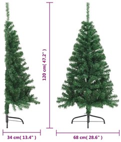 Meia árvore de Natal artificial com suporte 120 cm PVC verde