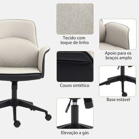 Cadeira de Escritório Giratória com Altura Ajustável Basculante Apoio para os Braços 66x65x93-103 cm Bege e Preto