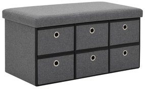 vidaXL Banco arrumação dobrável linho falso 76x38x38cm cinzento escuro