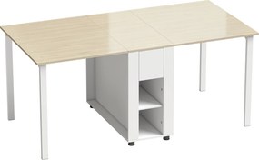 HOMCOM Mesa de Cozinha Dobrável para 6 Pessoas com Laterais Retráteis Gavetas e Prateleiras Abertas 168,2x85x73 cm Madeira e Branco | Aosom Portugal