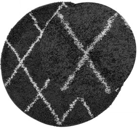 Tapete shaggy de pelo alto PAMPLONA Ø 200 cm preto e creme