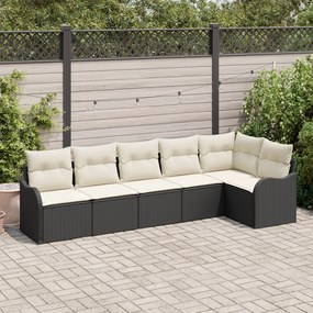 Conjunto de Sofá de Jardim de 6 Peças com Almofadas Preto Rattan Polié