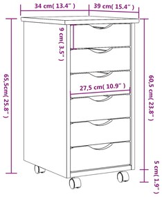 Armário c/ rodas e gavetas MOSS madeira de pinho maciça branco