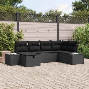 vidaXL Conjunto de Sofá de Jardim de 6 Peças com Almofadas em Rattan Poliéster Preto