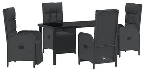 Conjunto de Jantar de Jardim com 5 Peças e Almofadas em Rattan Preto e