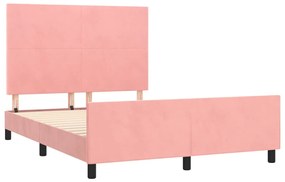 Estrutura de cama c/ cabeceira 140x200 cm veludo rosa
