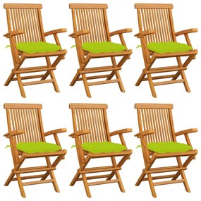 vidaXL Cadeiras jardim c/ almofadões verde brilhante 6 pcs teca maciça