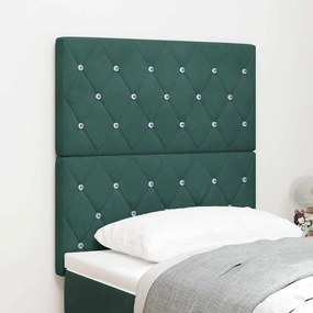 vidaXL Cabeceira Verde Escuro com Botão de Cristal - Almofada de 80 cm em Veludo
