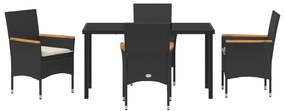 Conjunto de Jantar para Jardim de 5 Peças com Almofadas Rattan Preto