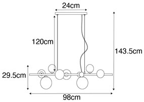 Candeeiro suspenso Art Deco preto com vidro âmbar 8 luzes - David Art Deco