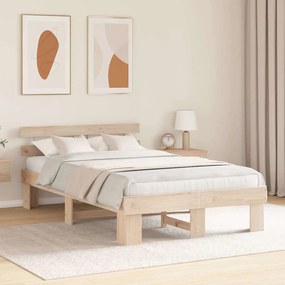Estrado de Cama com Cabeceira 140x190 cm Madeira Sólida Pinho