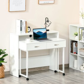 HOMCOM Conjunto de 2 mesas secretária para escritório com rodas 2 gavetas 100x36x88 cm Branco