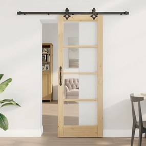 Porta Deslizante vidaXL com Conjunto de Hardware 'ORKDAL'Madeira Sólida e Vidro