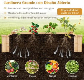 Floreira de jardim elevada com recipiente para composto e kit de plantador de madeira com fundo aberto para flores e plantas 24 x 124 x 25,5 cm Natura