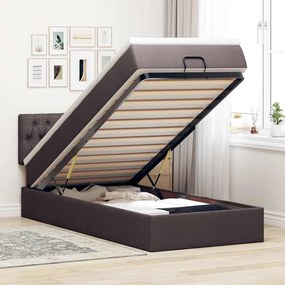 vidaXL Cama otomana com colchão 100x200 cm tecido castanho escuro