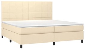 Cama box spring c/ colchão e LED 200x200 cm tecido cor creme