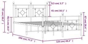 Estrutura de cama com cabeceira e pés 120x190 cm metal branco