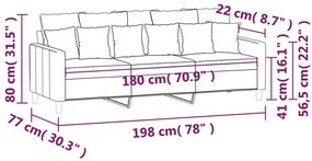 Sofá de 3 lugares 180 cm veludo preto