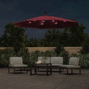 Guarda-sol de jardim cantilever c/ LED/poste aço vermelho tinto