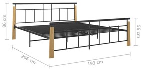 Estrutura de cama 180x200 cm metal e madeira de carvalho maciça